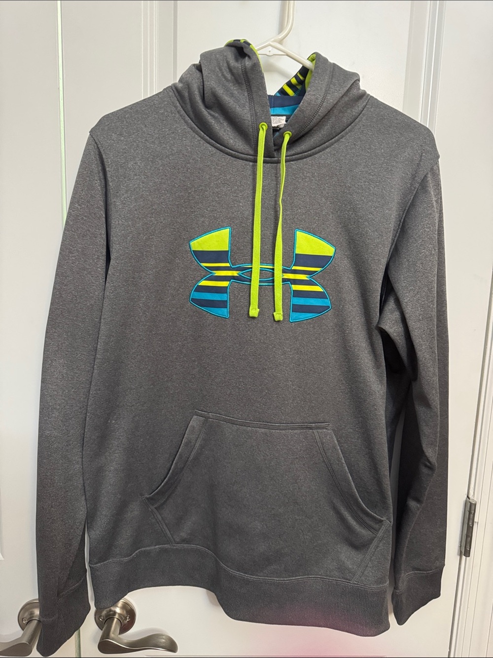 Under Armour Gray Hoodie with Neon Yellow and Blue Logo